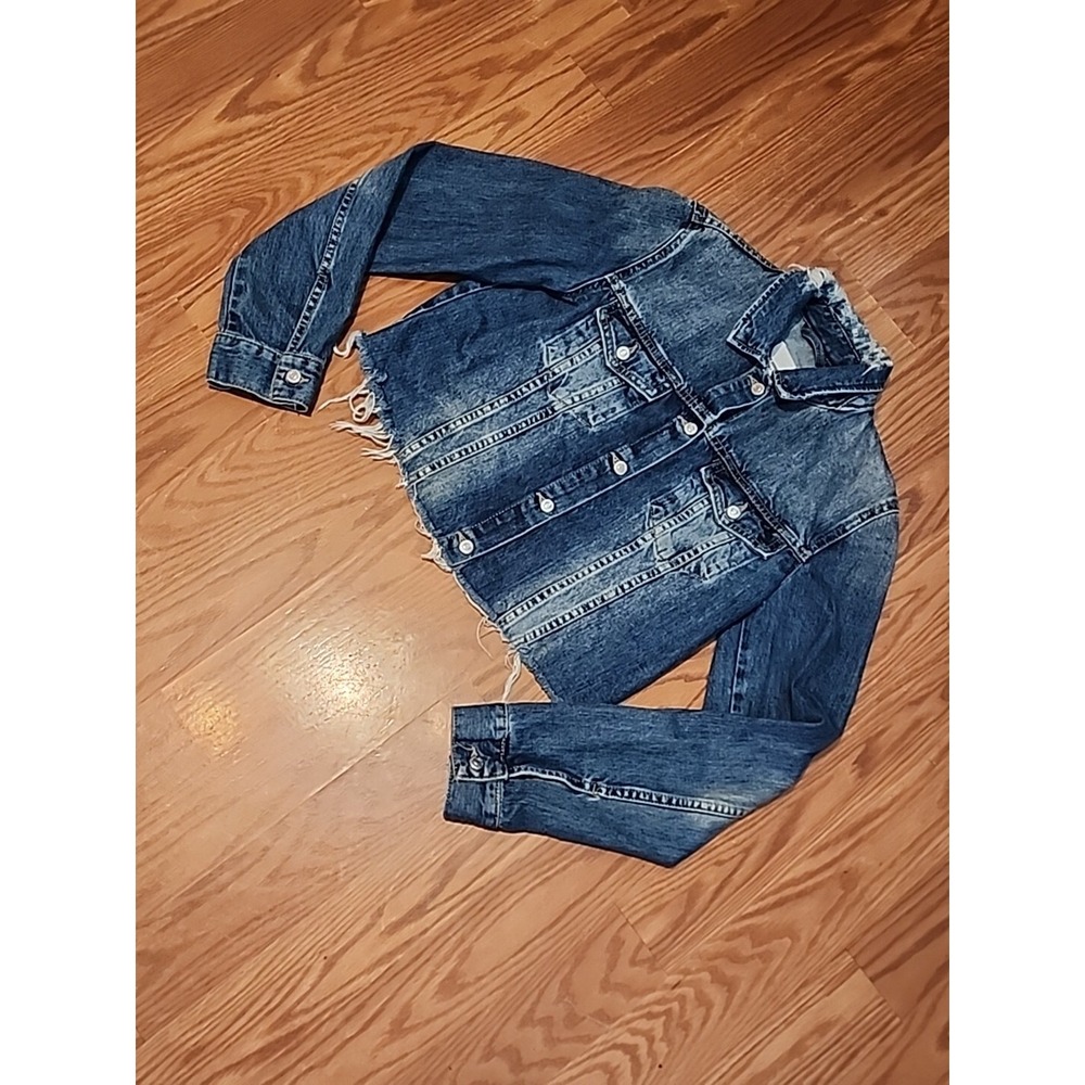 ZARA NEW BLUE TRF DENIM CROPPED JACKET Med Distressed Festival Spain
